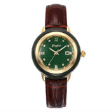 Women's Latest Jade Watch Advanced movement Brown Leather Strap White Jade Outer Ring Waterproof Gift Box Reloj De Las Señoras