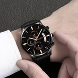 Men Fashion Sport Stainless Steel Case Leather Band Watch