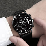 Men Fashion Sport Stainless Steel Case Leather Band Watch