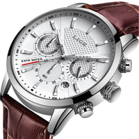 2020 New Mens Watches LIGE Top Brand Leather Chronograph Waterproof Sport
