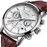 2020 New Mens Watches LIGE Top Brand Leather Chronograph Waterproof Sport