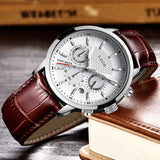 2020 New Mens Watches LIGE Top Brand Leather Chronograph Waterproof Sport