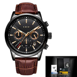 2020 New Mens Watches LIGE Top Brand Leather Chronograph Waterproof Sport