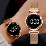 Luxury LED Women Magnetic Bracelet Watches Rose Gold Digital Dress Watch