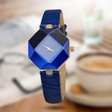 Women Watches Gem Cut Geometry Crystal Leather