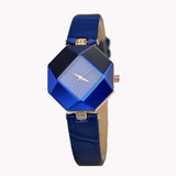 Women Watches Gem Cut Geometry Crystal Leather