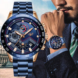 LIGE Men Watches Top Brand Luxury Stainless Steel Blue Waterproof