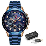 LIGE Men Watches Top Brand Luxury Stainless Steel Blue Waterproof