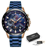 LIGE Men Watches Top Brand Luxury Stainless Steel Blue Waterproof