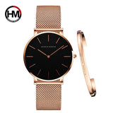 Women Watch 1 set Bracelet Japan Quartz Movement Simple Waterproof Rose Gold