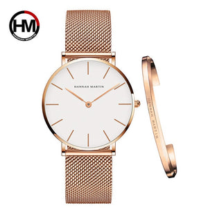 Women Watch 1 set Bracelet Japan Quartz Movement Simple Waterproof Rose Gold