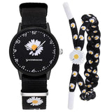 Small Daisy Wrist Watch Women Fashion Nylon Strap Dress Quartz Watch Simple Wild Girlfriends Couple Watch Birthday Gift Women