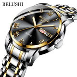 BELUSHI Top Brand Watch Men Stainless Steel Business Date Clock Waterproof Luminous Watches Mens Luxury Sport Quartz Wrist Watch