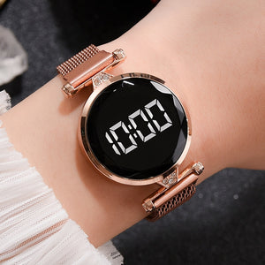 Luxury LED Women Magnetic Bracelet Watches Rose Gold Digital Dress Watch