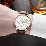 Men Fashion Sport Stainless Steel Case Leather Band Watch