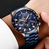 LIGE Men Watches Top Brand Luxury Stainless Steel Blue Waterproof