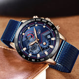 LIGE Men Watches Top Brand Luxury Stainless Steel Blue Waterproof