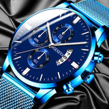 2021 Men&#39;s Fashion Business Calendar Watches Men Luxury Blue Stainless Steel Mesh Belt Analog Quartz Watch relogio masculino