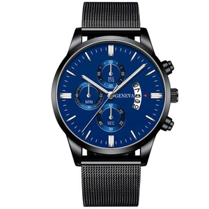 2021 Men&#39;s Fashion Business Calendar Watches Men Luxury Blue Stainless Steel Mesh Belt Analog Quartz Watch relogio masculino