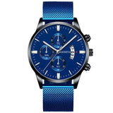 2021 Men&#39;s Fashion Business Calendar Watches Men Luxury Blue Stainless Steel Mesh Belt Analog Quartz Watch relogio masculino