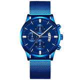 2021 Men&#39;s Fashion Business Calendar Watches Men Luxury Blue Stainless Steel Mesh Belt Analog Quartz Watch relogio masculino