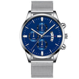 2021 Men&#39;s Fashion Business Calendar Watches Men Luxury Blue Stainless Steel Mesh Belt Analog Quartz Watch relogio masculino