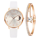 Women Watch Moon Numbers Dial Bracelet Watches Set Ladies Leather Band Quartz Wristwatch Women Female Clock Relogio Mujer Hot