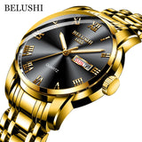 BELUSHI Top Brand Watch Men Stainless Steel Business Date Clock Waterproof Luminous Watches Mens Luxury Sport Quartz Wrist Watch