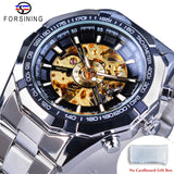 Forsining 2021 Stainless Steel Waterproof Mens Skeleton Watches Top Brand Luxury Transparent Mechanical Sport Male Wrist Watches