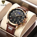 2022 New Mens Watches LIGE Top Brand Luxury Leather Casual Quartz Watch Men&#39;s Sport Waterproof Clock Watch Relogio Masculino+Box