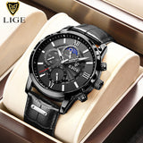 2022 New Mens Watches LIGE Top Brand Luxury Leather Casual Quartz Watch Men&#39;s Sport Waterproof Clock Watch Relogio Masculino+Box