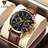 2022 New Mens Watches LIGE Top Brand Luxury Leather Casual Quartz Watch Men&#39;s Sport Waterproof Clock Watch Relogio Masculino+Box