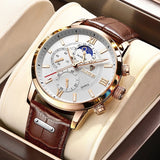 2022 LIGE Watches Mens Top Brand Luxury Clock Casual Leathe 24 Hour Moon Phase Men Watch Sport Waterproof Quartz Chronograph+Box