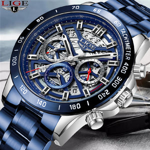 LIGE 2022 New Men Watch Top Brand Luxury Hollow Watch Men Waterproof Sport Quartz Chronograph Wrist Watch Man Relogio Masculino