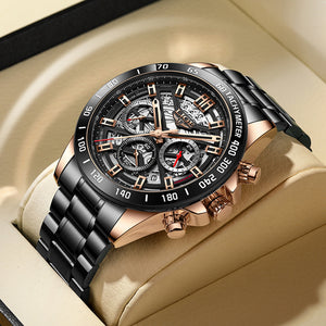 LIGE 2022 New Men Watch Top Brand Luxury Hollow Watch Men Waterproof Sport Quartz Chronograph Wrist Watch Man Relogio Masculino