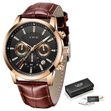 2022 New Mens Watches LIGE Top Brand Leather Chronograph Waterproof Sport Automatic Date Quartz Watch For Men Relogio Masculino