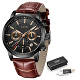 2022 New Mens Watches LIGE Top Brand Leather Chronograph Waterproof Sport Automatic Date Quartz Watch For Men Relogio Masculino