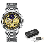 LIGE 2022 New Fashion Men Watch Calendar Stainless Steel Top Brand Luxury Sports Chronograph Quartz Watch Relogio Masculino+Box