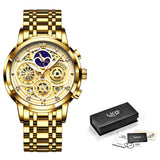 LIGE 2022 New Fashion Men Watch Calendar Stainless Steel Top Brand Luxury Sports Chronograph Quartz Watch Relogio Masculino+Box