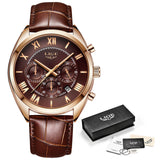 2022 LIGE Watch For Men Top Brand Luxury Waterproof 24 Hour Date Quartz Clock Brown Leather Sports WristWatch Relogio Masculino