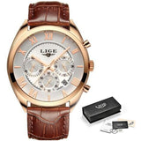 2022 LIGE Watch For Men Top Brand Luxury Waterproof 24 Hour Date Quartz Clock Brown Leather Sports WristWatch Relogio Masculino