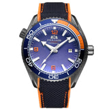 Men Automatic Self Wind Mechanical Canvas Rubber Strap Orange Blue Red Luxury Watch