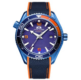 Men Automatic Self Wind Mechanical Canvas Rubber Strap Orange Blue Red Luxury Watch