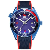Men Automatic Self Wind Mechanical Canvas Rubber Strap Orange Blue Red Luxury Watch