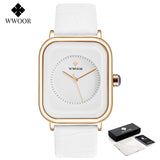 Fashion Women Watches 2022 WWOOR White Leather Minimalist Rectangle Ladies Quartz Dress Wristwatch Relogio Feminino Montre Femme