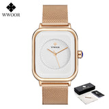 Fashion Women Watches 2022 WWOOR White Leather Minimalist Rectangle Ladies Quartz Dress Wristwatch Relogio Feminino Montre Femme